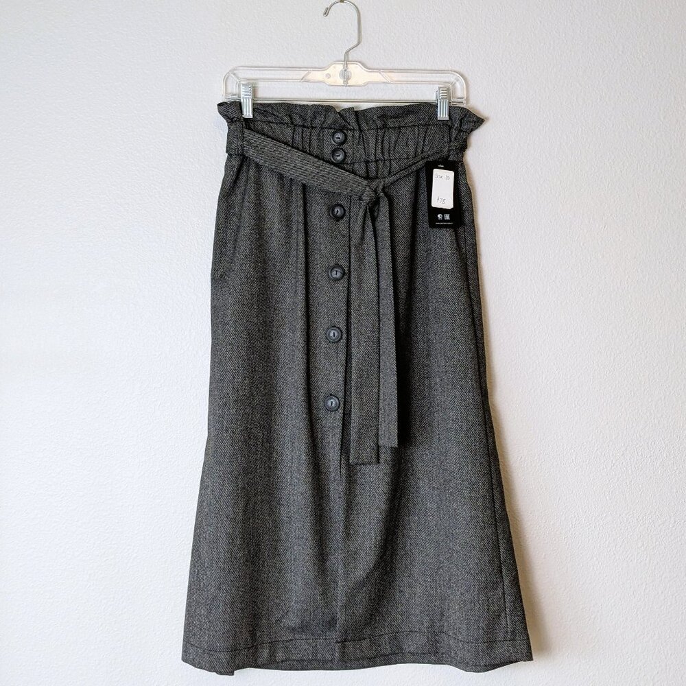 NWT Belted Tweed Paperbag-Waist Midi Skirt Sz 8